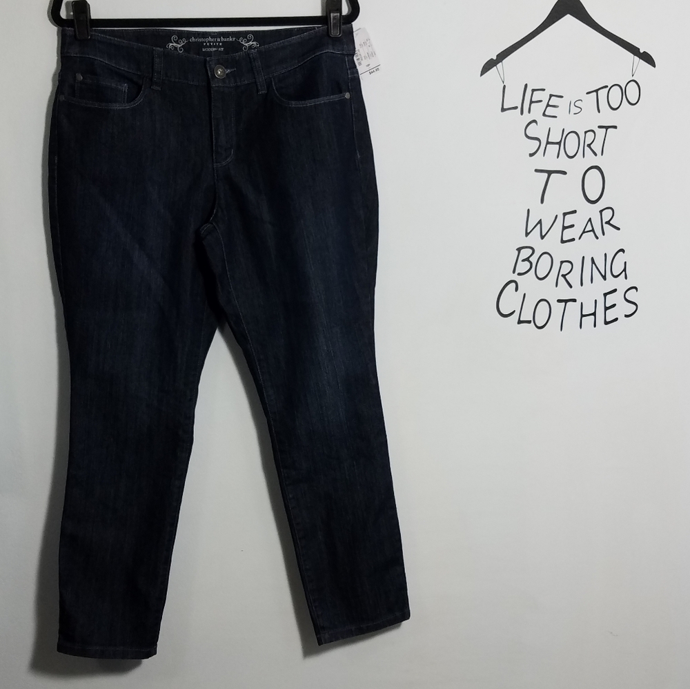 NWT Christopher & Banks dark wash jeans, 10P - Picture 2 of 8